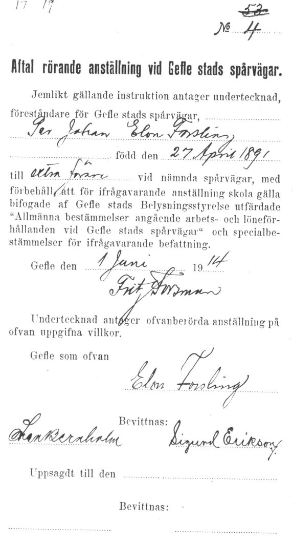 Elons anställningsavtal 1914